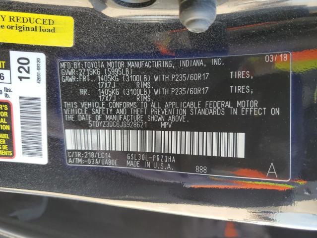 Photo 12 VIN: 5TDYZ3DC6JS928621 - TOYOTA SIENNA XLE 