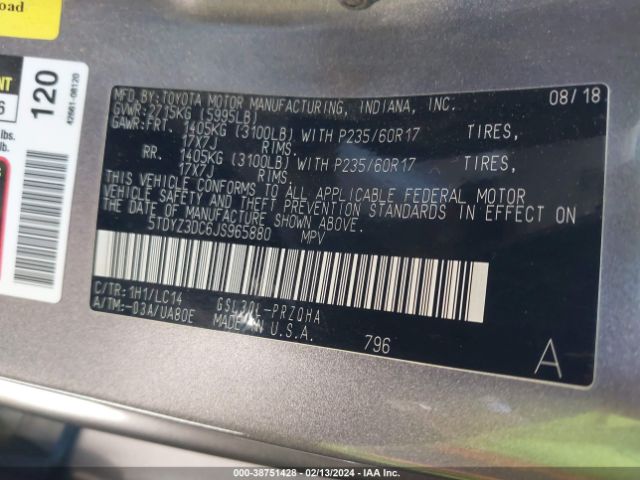 Photo 8 VIN: 5TDYZ3DC6JS965880 - TOYOTA SIENNA 