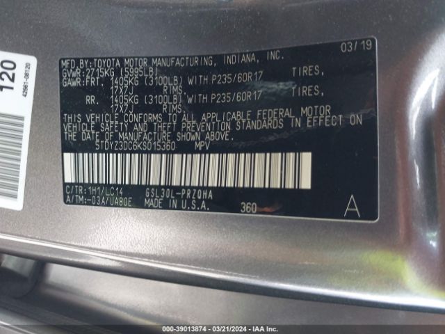 Photo 8 VIN: 5TDYZ3DC6KS015360 - TOYOTA SIENNA 