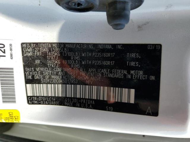 Photo 9 VIN: 5TDYZ3DC6KS017853 - TOYOTA SIENNA XLE 