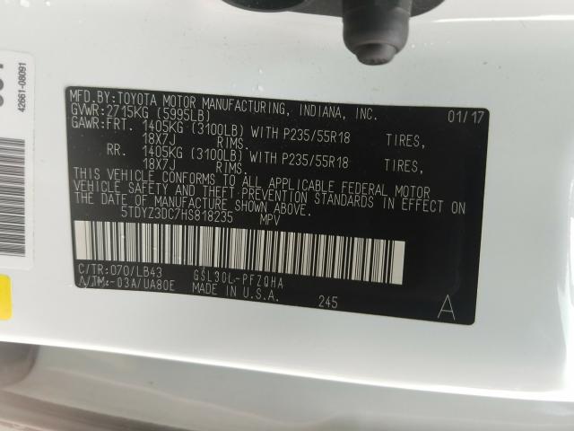 Photo 9 VIN: 5TDYZ3DC7HS818235 - TOYOTA SIENNA XLE 