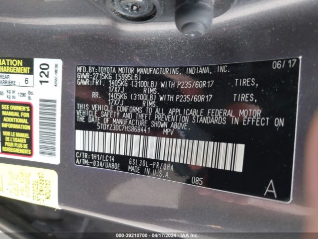 Photo 8 VIN: 5TDYZ3DC7HS868441 - TOYOTA SIENNA 