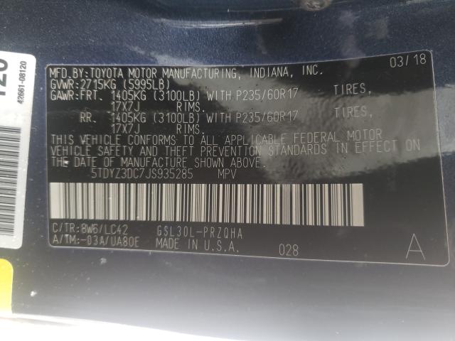 Photo 9 VIN: 5TDYZ3DC7JS935285 - TOYOTA SIENNA XLE 