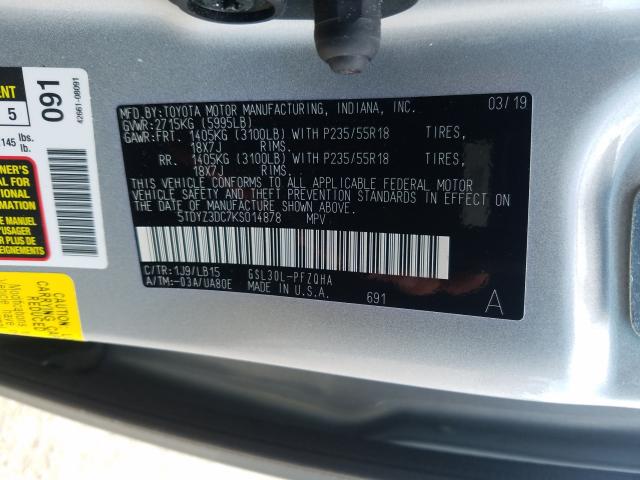 Photo 9 VIN: 5TDYZ3DC7KS014878 - TOYOTA SIENNA XLE 