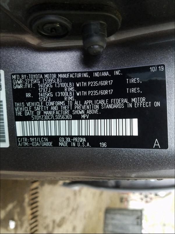 Photo 9 VIN: 5TDYZ3DC7LS056369 - TOYOTA SIENNA XLE 