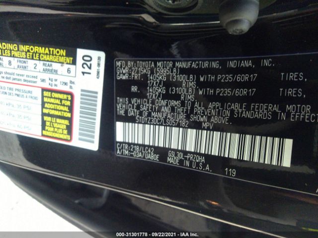 Photo 8 VIN: 5TDYZ3DC7LS057182 - TOYOTA SIENNA 