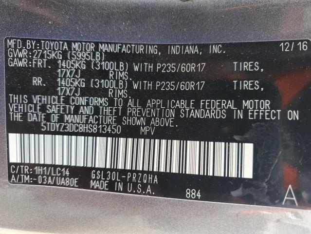 Photo 12 VIN: 5TDYZ3DC8HS813450 - TOYOTA SIENNA XLE 