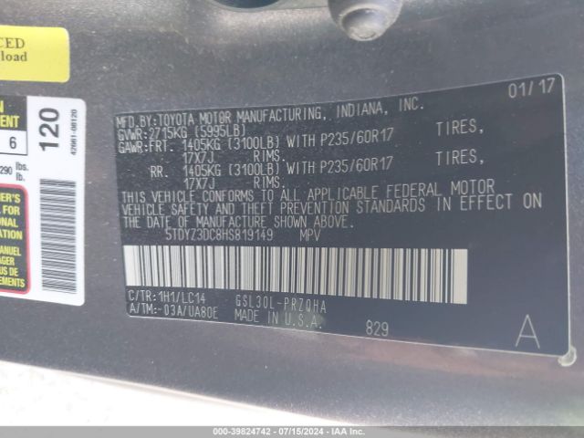 Photo 8 VIN: 5TDYZ3DC8HS819149 - TOYOTA SIENNA 