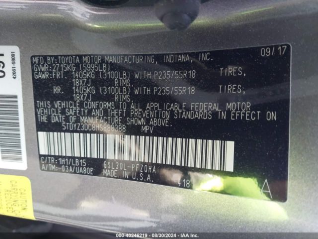 Photo 8 VIN: 5TDYZ3DC8HS888388 - TOYOTA SIENNA 