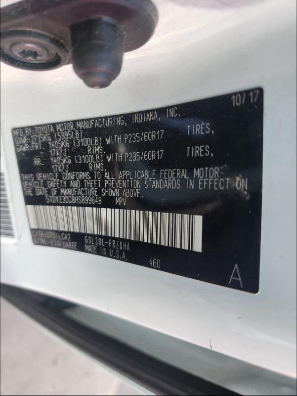 Photo 9 VIN: 5TDYZ3DC8HS899648 - TOYOTA SIENNA XLE 