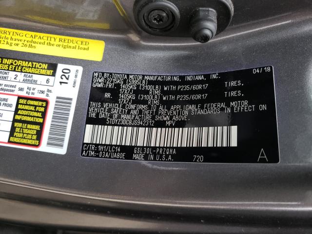 Photo 9 VIN: 5TDYZ3DC8JS942312 - TOYOTA SIENNA XLE 