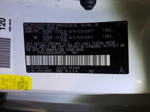 Photo 9 VIN: 5TDYZ3DC8JS946733 - TOYOTA SIENNA XLE 