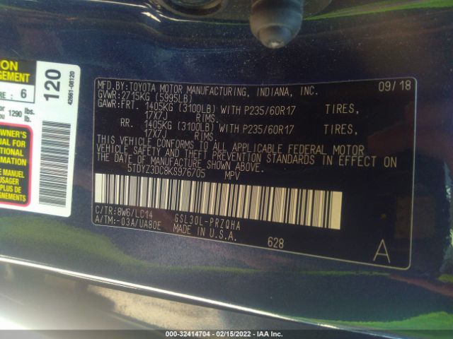 Photo 8 VIN: 5TDYZ3DC8KS976705 - TOYOTA SIENNA 