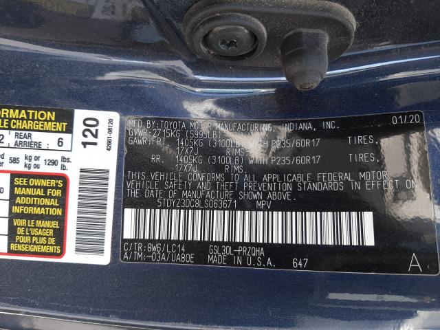 Photo 9 VIN: 5TDYZ3DC8LS063671 - TOYOTA SIENNA XLE 