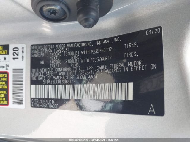 Photo 8 VIN: 5TDYZ3DC8LS065419 - TOYOTA SIENNA 