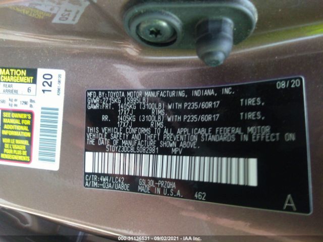 Photo 8 VIN: 5TDYZ3DC8LS082981 - TOYOTA SIENNA 