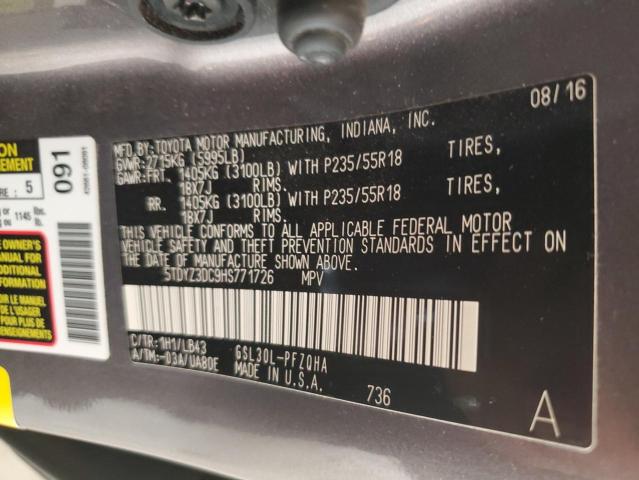 Photo 13 VIN: 5TDYZ3DC9HS771726 - TOYOTA SIENNA XLE 