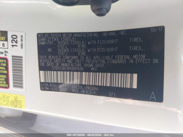 Photo 8 VIN: 5TDYZ3DC9HS897696 - TOYOTA SIENNA 