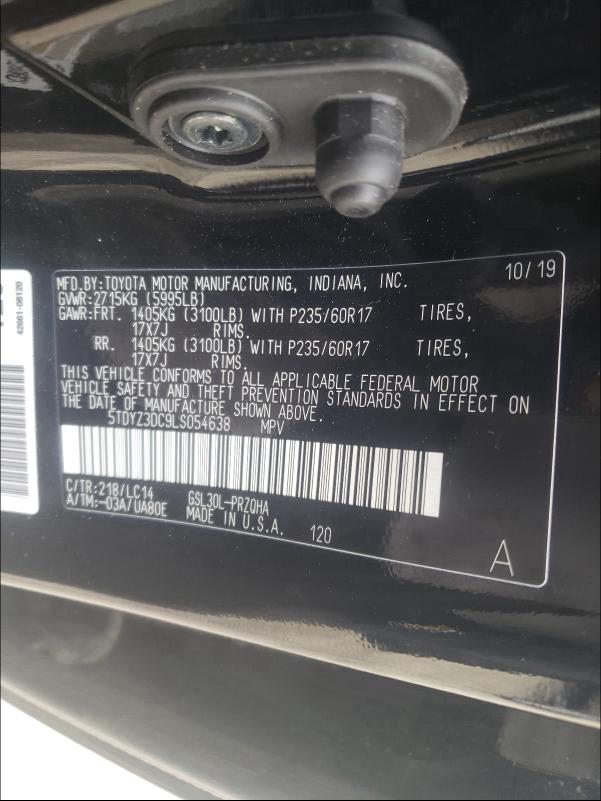 Photo 9 VIN: 5TDYZ3DC9LS054638 - TOYOTA SIENNA XLE 