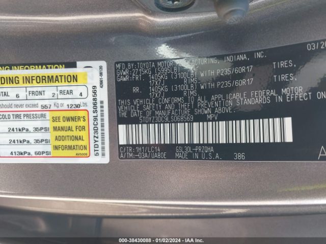 Photo 8 VIN: 5TDYZ3DC9LS068569 - TOYOTA SIENNA 