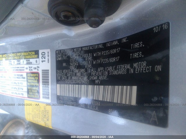 Photo 8 VIN: 5TDYZ3DCXHS794321 - TOYOTA SIENNA 