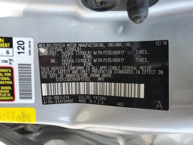 Photo 12 VIN: 5TDYZ3DCXHS815152 - TOYOTA SIENNA XLE 