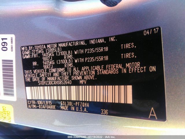 Photo 8 VIN: 5TDYZ3DCXHS852640 - TOYOTA SIENNA 