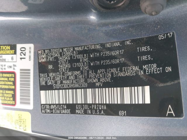 Photo 8 VIN: 5TDYZ3DCXHS862309 - TOYOTA SIENNA 