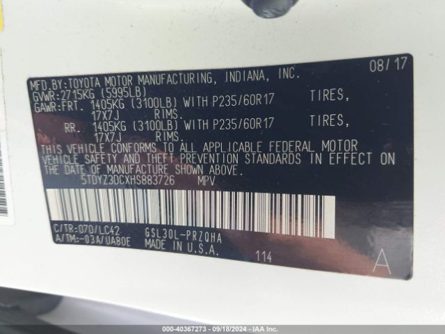 Photo 8 VIN: 5TDYZ3DCXHS883726 - TOYOTA SIENNA 