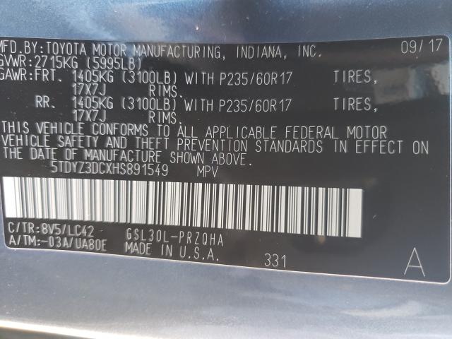 Photo 9 VIN: 5TDYZ3DCXHS891549 - TOYOTA SIENNA XLE 