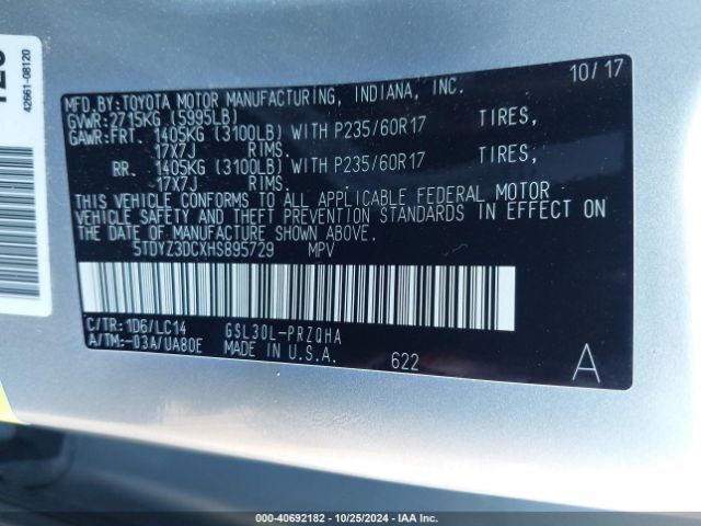 Photo 8 VIN: 5TDYZ3DCXHS895729 - TOYOTA SIENNA 