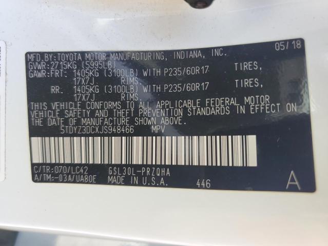 Photo 12 VIN: 5TDYZ3DCXJS948466 - TOYOTA SIENNA XLE 