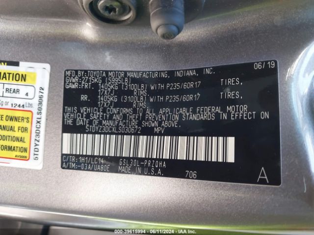 Photo 8 VIN: 5TDYZ3DCXLS030672 - TOYOTA SIENNA 