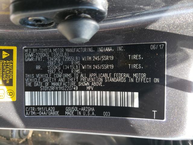 Photo 9 VIN: 5TDYZRFH1HS220749 - TOYOTA HIGHLANDER 