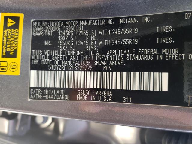 Photo 9 VIN: 5TDYZRFH2HS223725 - TOYOTA HIGHLANDER 