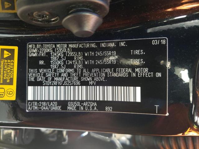 Photo 9 VIN: 5TDYZRFH7JS257696 - TOYOTA HIGHLANDER 