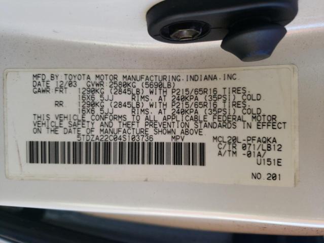 Photo 13 VIN: 5TDZA22C04S103736 - TOYOTA SIENNA XLE 