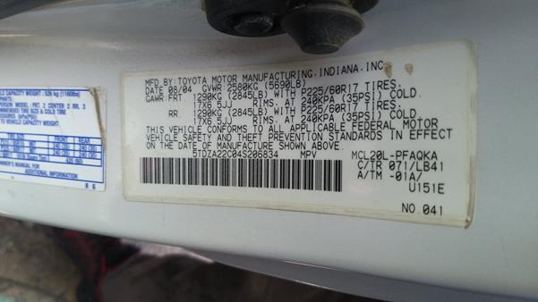 Photo 1 VIN: 5TDZA22C04S206834 - TOYOTA SIENNA 