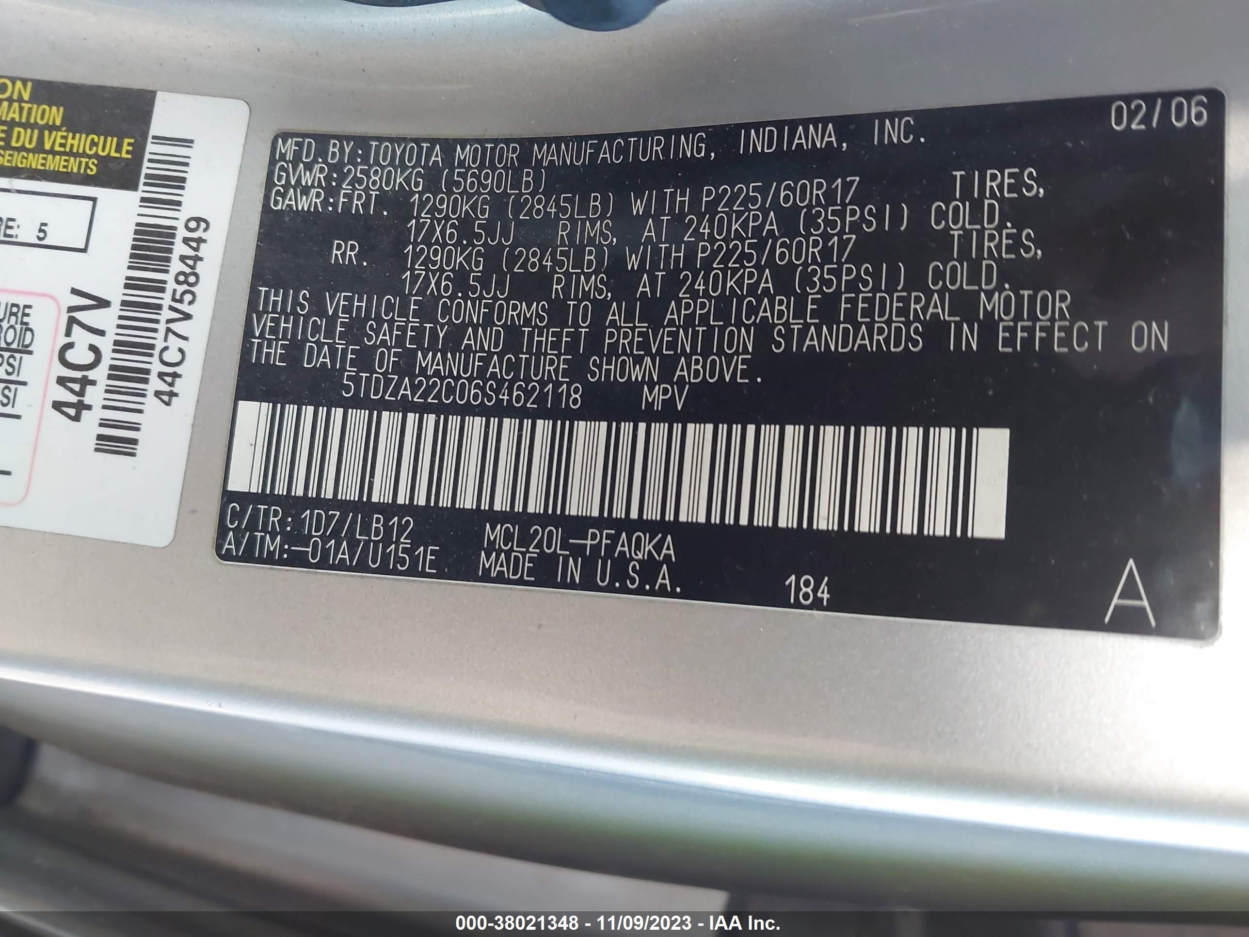 Photo 8 VIN: 5TDZA22C06S462118 - TOYOTA SIENNA 