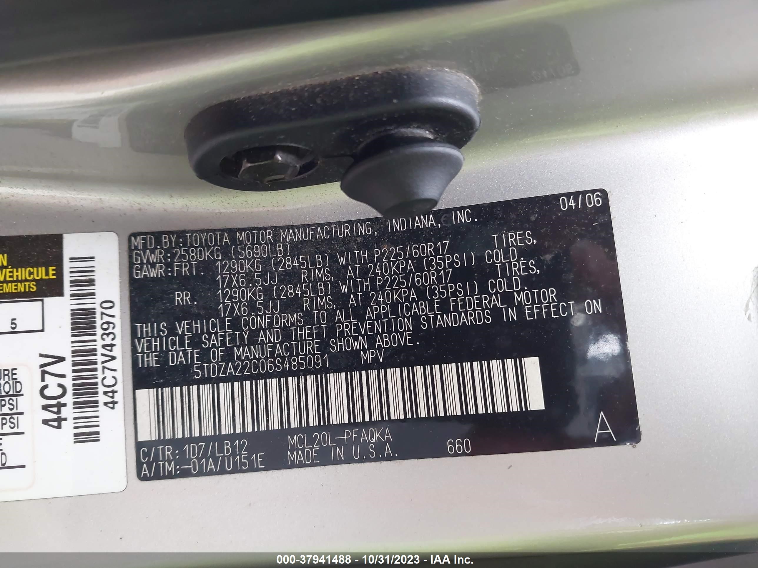 Photo 8 VIN: 5TDZA22C06S485091 - TOYOTA SIENNA 