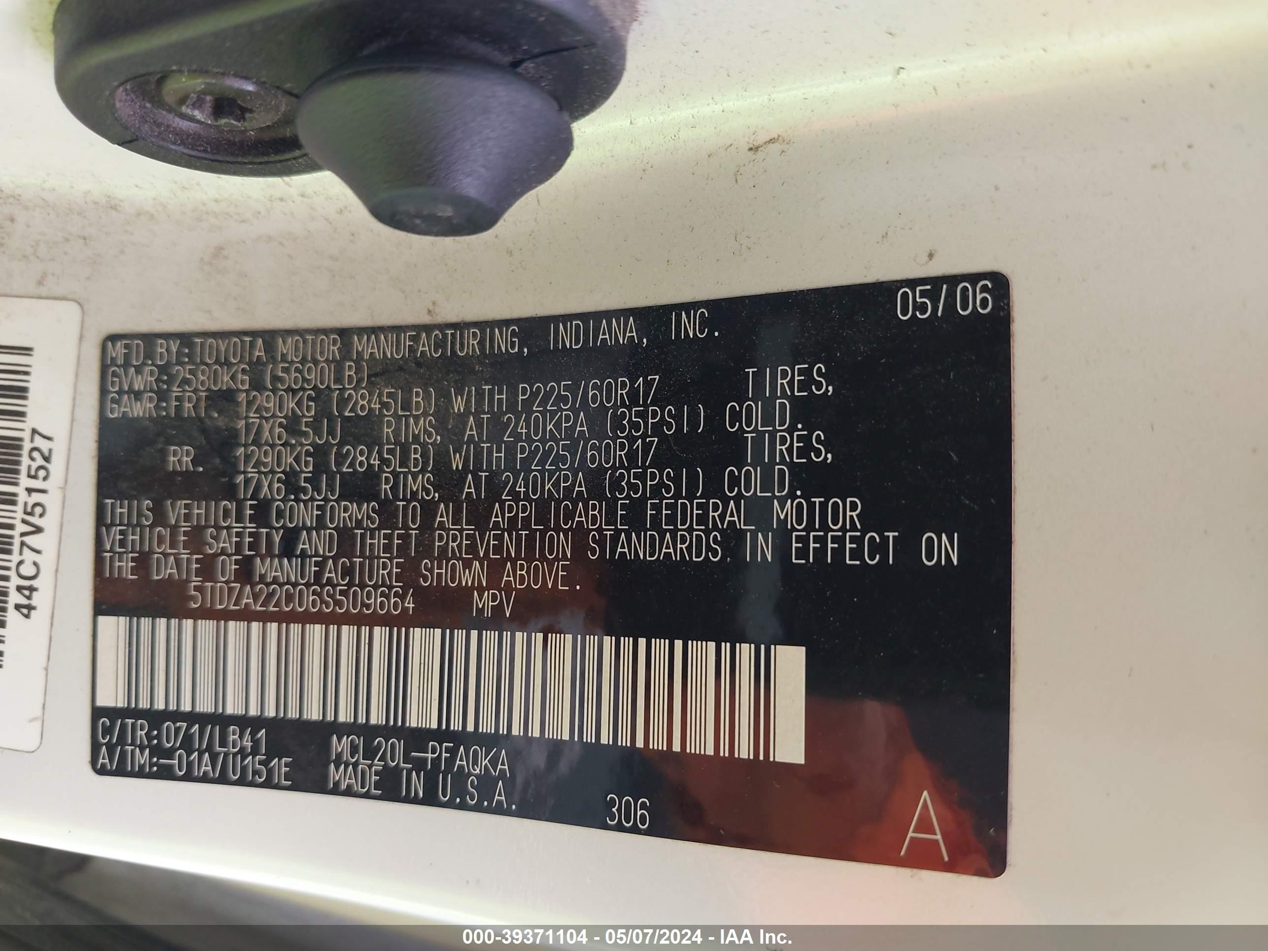 Photo 8 VIN: 5TDZA22C06S509664 - TOYOTA SIENNA 