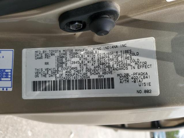 Photo 12 VIN: 5TDZA22C14S132694 - TOYOTA SIENNA XLE 