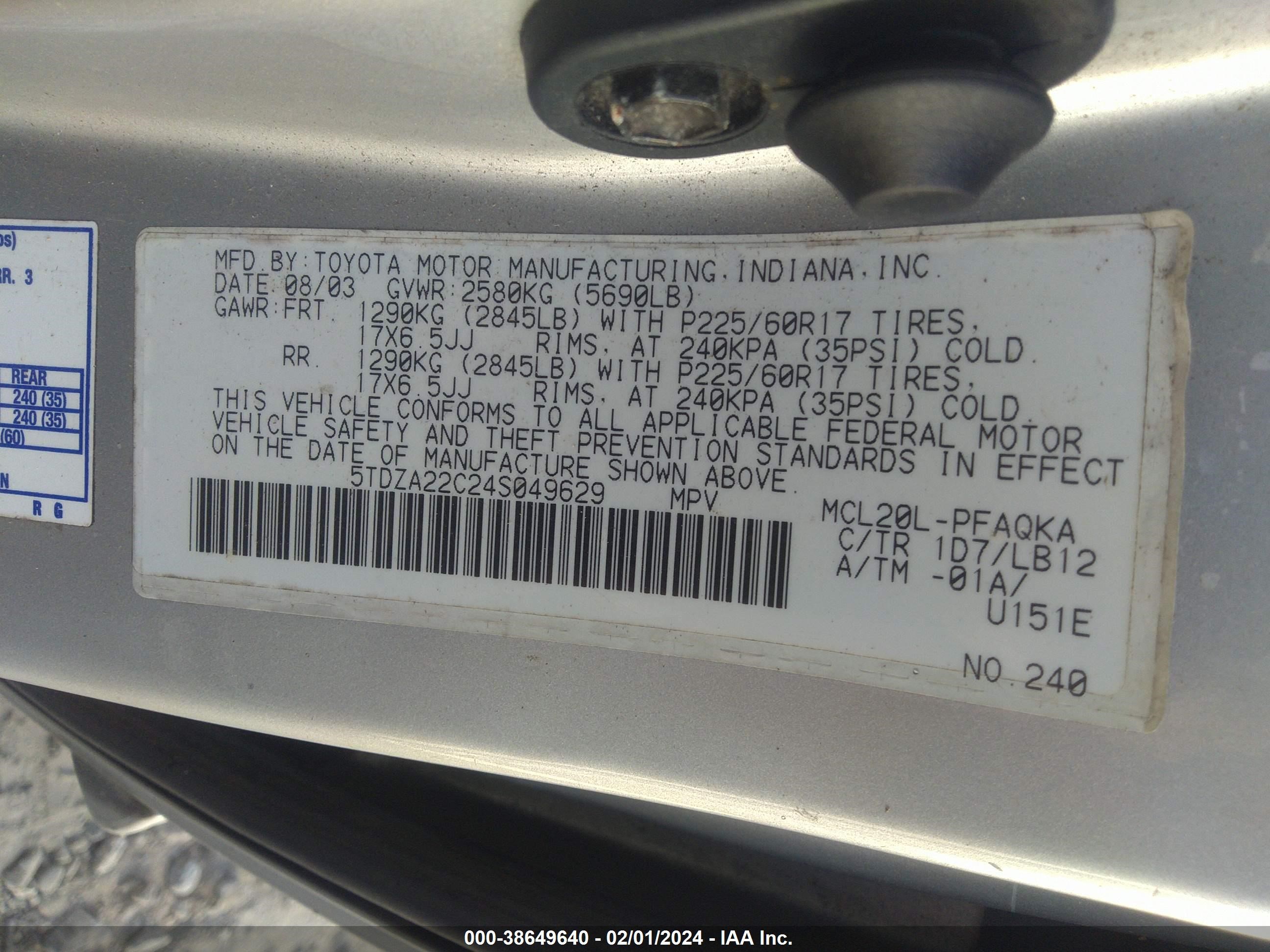 Photo 8 VIN: 5TDZA22C24S049629 - TOYOTA SIENNA 