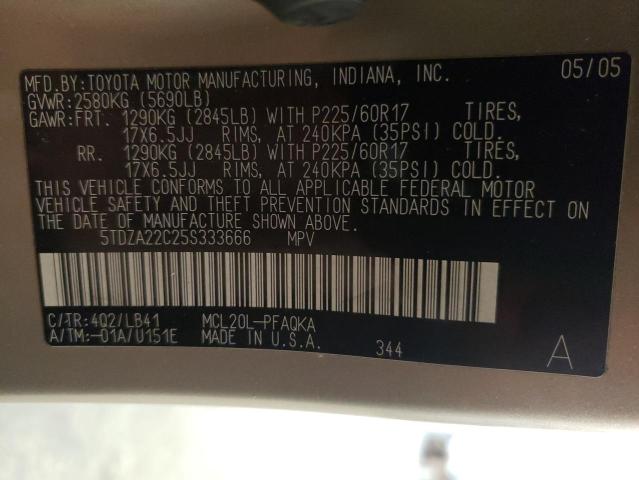 Photo 12 VIN: 5TDZA22C25S333666 - TOYOTA SIENNA XLE 