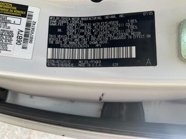 Photo 9 VIN: 5TDZA22C25S362424 - TOYOTA SIENNA XLE 