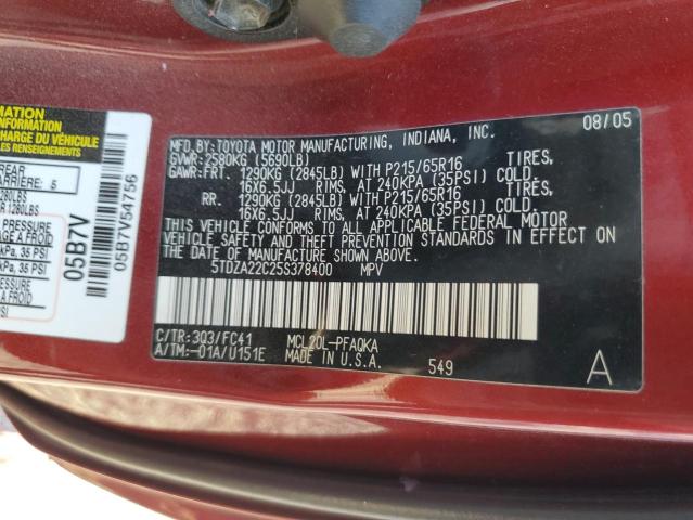 Photo 12 VIN: 5TDZA22C25S378400 - TOYOTA SIENNA XLE 