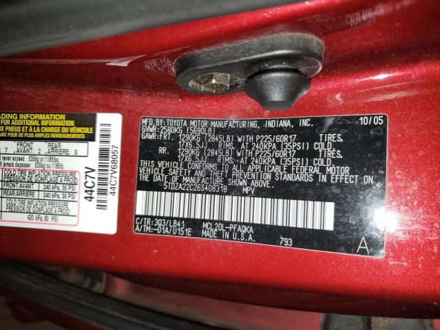 Photo 12 VIN: 5TDZA22C26S408318 - TOYOTA SIENNA XLE 