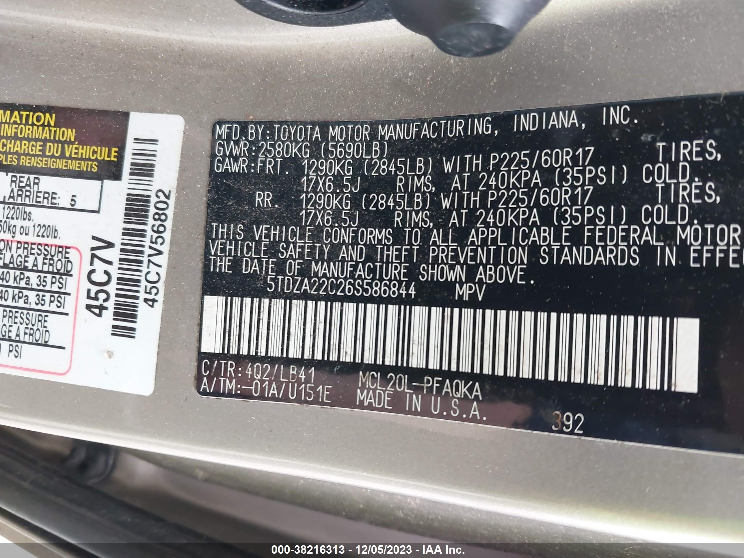 Photo 8 VIN: 5TDZA22C26S586844 - TOYOTA SIENNA 