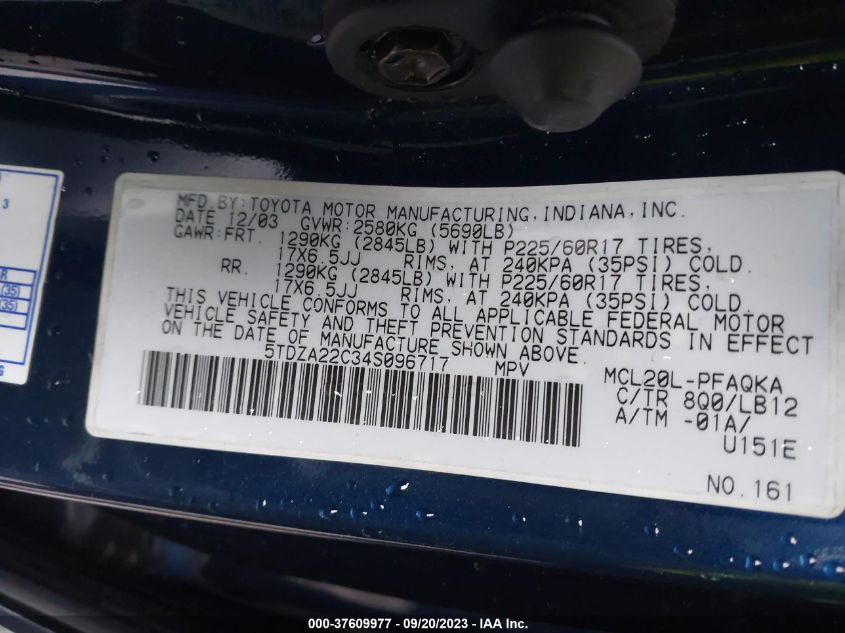 Photo 8 VIN: 5TDZA22C34S096717 - TOYOTA SIENNA 