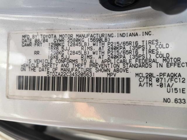 Photo 9 VIN: 5TDZA22C34S205631 - TOYOTA SIENNA XLE 